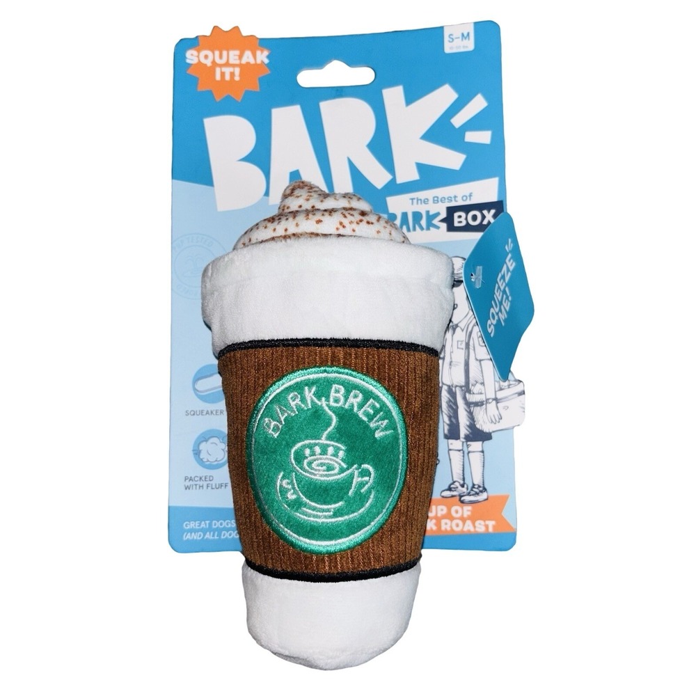 New Dog Toy Plushy BARK Cup of Bark Roast Coffee Latte Plush Squeaky Crinkle